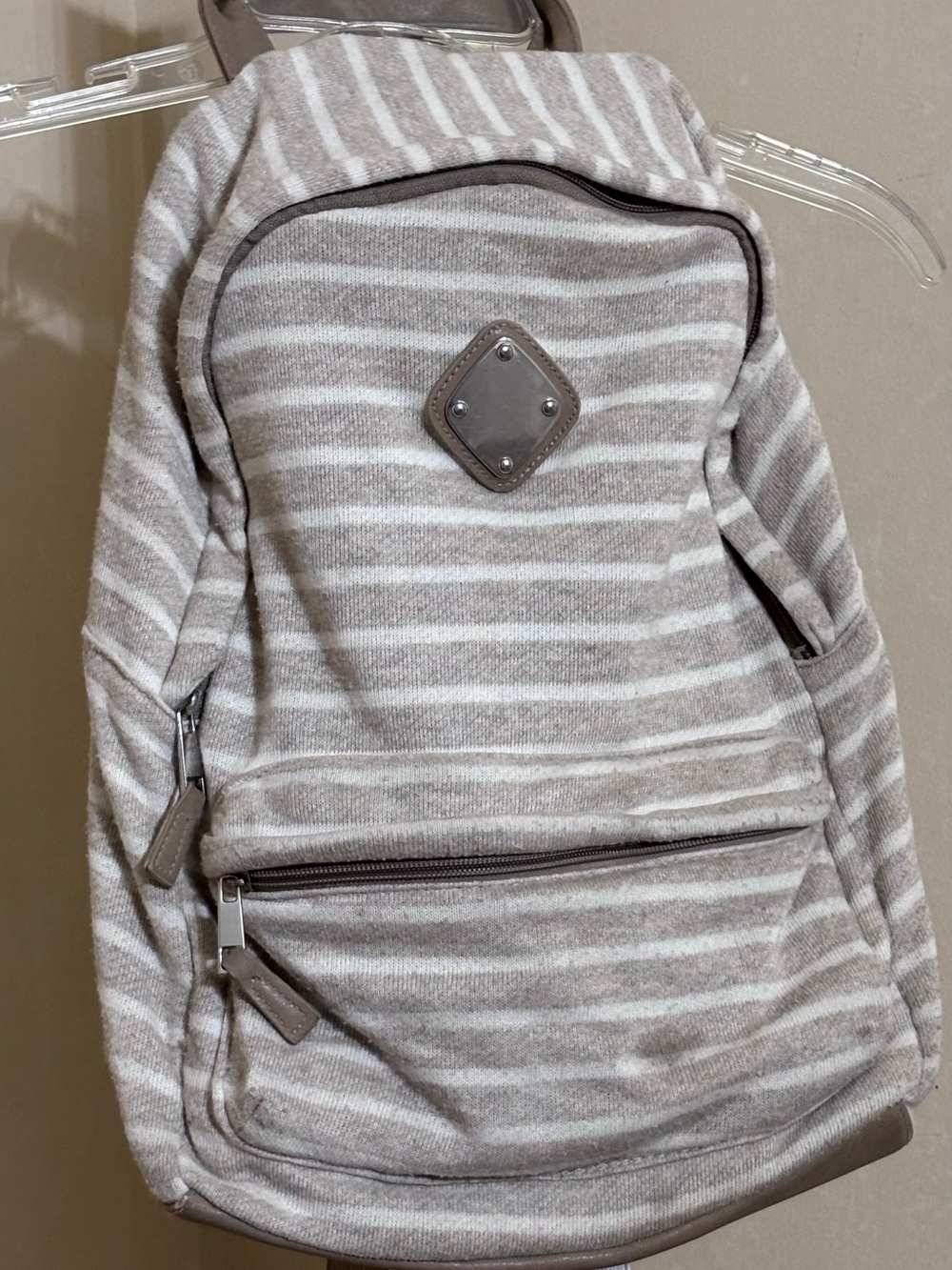 Claire's Beige & White Striped Casual Backpack vintage-inspired nautical-preppy